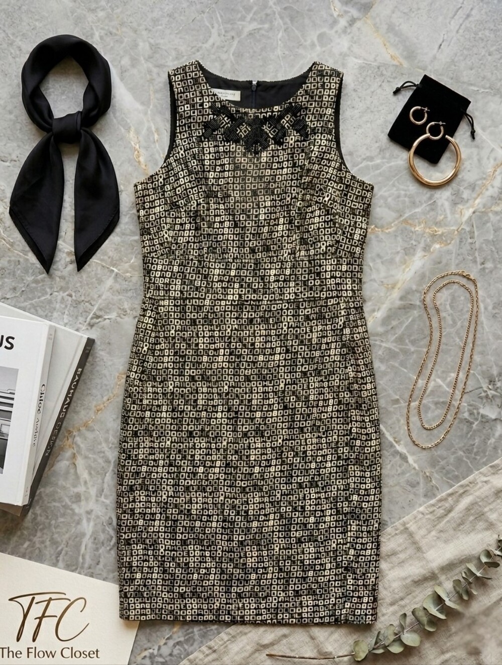 Evan-Picone Geometric Sheath Dress Size 10 Cream Khaki Colorblock Workwear